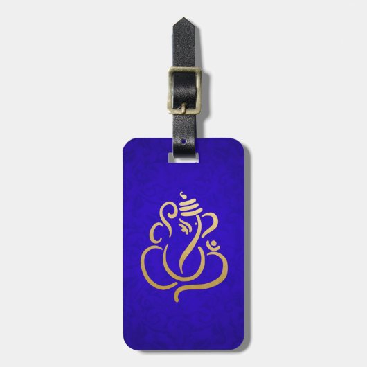 Blue Elegant Gold Ganesha Indian Damask Pattern Bagagelabel (Voorkant verticaal)