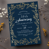 Blue Elegant Gold Leaf Jubileum Uitnodiging