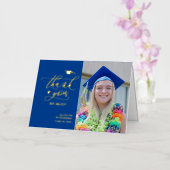 Blue Elegant Gold Script Afstuderen Hartelijk dank Folie Wenskaart (Orchidee)