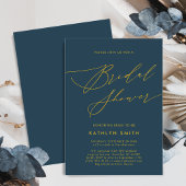 Blue Elegant Gold Script Minimalist Vrijgezellenfe Kaart