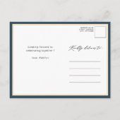 Blue Elegant Gold Script Minimalist Vrijgezellenfe Uitnodiging Briefkaart (Achterkant)