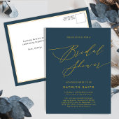 Blue Elegant Gold Script Minimalist Vrijgezellenfe Uitnodiging Briefkaart