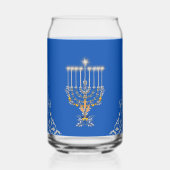 Blue Elegant Hanukkah Silver Menorah  Blikvorm Glas (Voorkant)