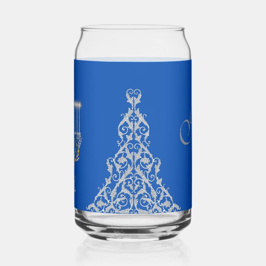 Blue Elegant Hanukkah Silver Menorah  Blikvorm Glas (Links)