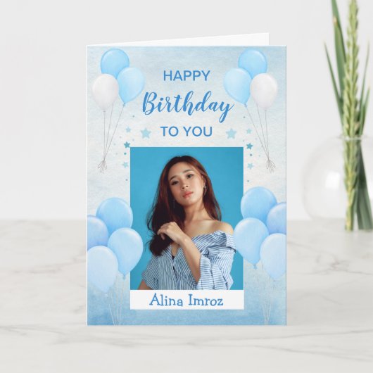 Blue Elegant Happy Birthday Gevouwen Wenskaart Kaart (Voorkant)