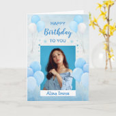 Blue Elegant Happy Birthday Gevouwen Wenskaart Kaart (Gele Bloem)