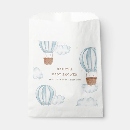 Blue Elegant Hete Luchtballon Wolk Boy Baby shower Bedankzakje (Voorkant)