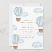 Blue Elegant Hete Luchtballon Wolk Boy Baby shower Kaart (Voorkant)