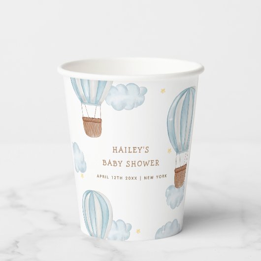Blue Elegant Hete Luchtballon Wolk Boy Baby shower Papieren Bekers (Achterkant)