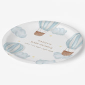 Blue Elegant Hete Luchtballon Wolk Boy Baby shower Papieren Bordje (Gekanteld)