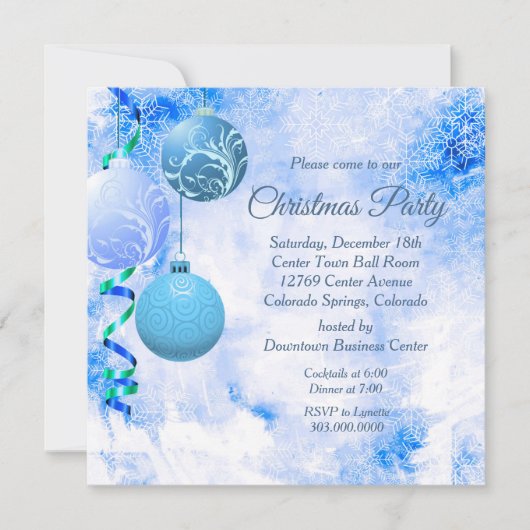 Blue Elegant kerstparty uitnodiging (Voorkant)