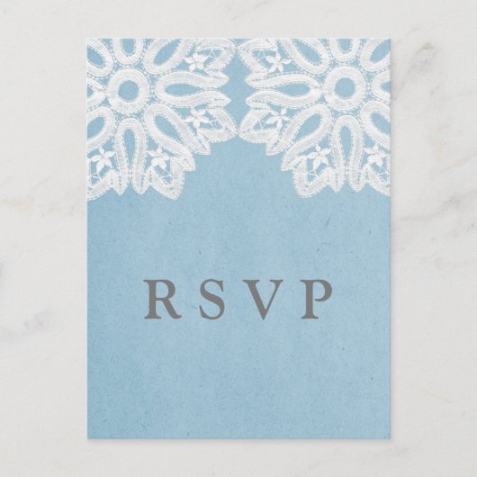 Blue Elegant Lace RSVP Briefkaart (Voorkant)
