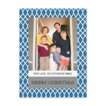 Blue Elegant Lattice Holiday Photo Briefkaart