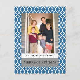 Blue Elegant Lattice Holiday Photo Briefkaart