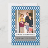 Blue Elegant Lattice Holiday Photo Flat Kaart (Voorkant)
