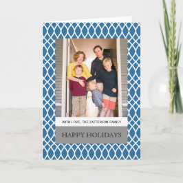 Blue Elegant Lattice Holiday Photo Wenskaart Feestdagen Kaart