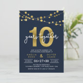 Blue Elegant Lights 10th Wedding Jubileum Kaart (Staand voorkant)