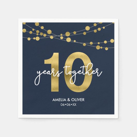 Blue Elegant Lights 10th Wedding Jubileum Party Servet (Voorkant)