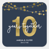 Blue Elegant Lights 10th Wedding Jubileum Vierkante Sticker (Voorkant)