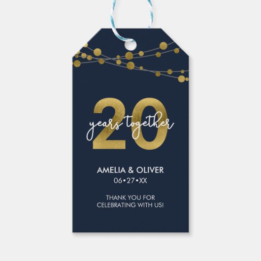 Blue Elegant Lights 20th Wedding Jubileum Cadeaulabel (Voorkant)