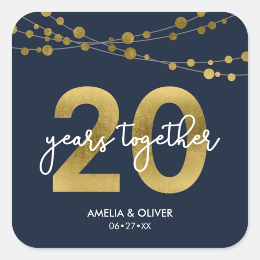 Blue Elegant Lights 20th Wedding Jubileum Vierkante Sticker (Voorkant)