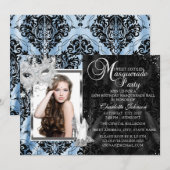 Blue Elegant Masquerade Photo Sweet16 Kaart (Voorkant / Achterkant)