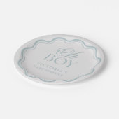 Blue Elegant Minimal Oh Boy Baby Shower Papieren Bordje (Gekanteld)