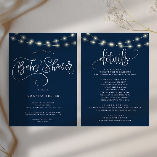 Blue Elegant Minimalist en Details Baby shower Kaart