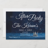 Blue Elegant Mosque Ramadan Iftar Party Invit Kaart (Voorkant)