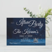 Blue Elegant Mosque Ramadan Iftar Party Invit Kaart (Staand voorkant)