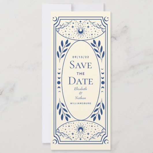 Blue Elegant Mystical Tarot Kaart Save the Date (Voorkant)