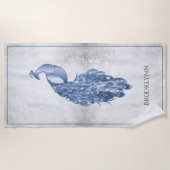 Blue Elegant Peacock Beach Towel Strandlaken (Voorkant)