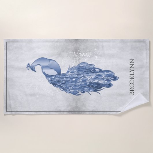 Blue Elegant Peacock Beach Towel Strandlaken (Voorkant)
