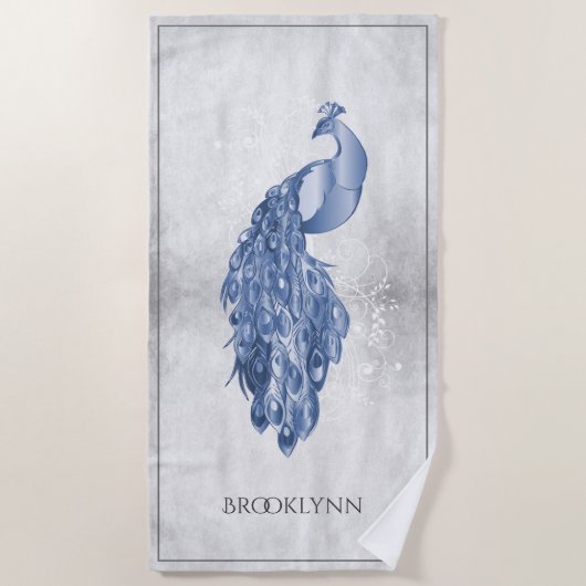 Blue Elegant Peacock Beach Towel Strandlaken (Voorkant)
