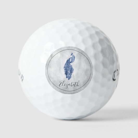 Blue Elegant Peacock Golf Balls Golfballen (Voorkant)