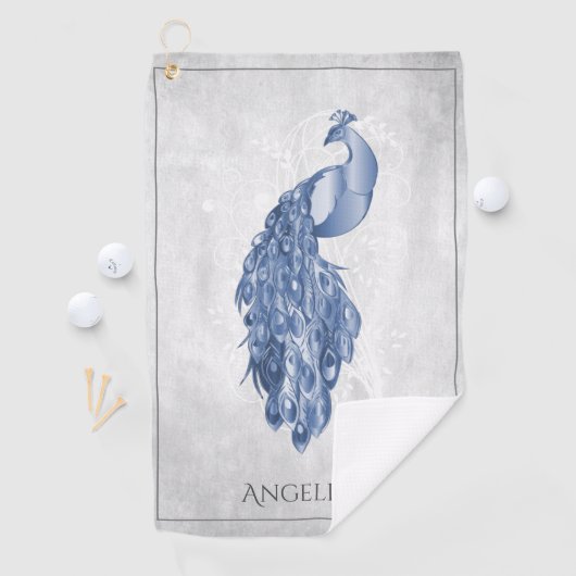 Blue Elegant Peacock Golf Towel Golfhanddoek (Insitu)