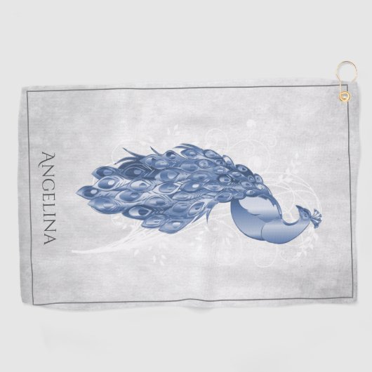 Blue Elegant Peacock Golf Towel Golfhanddoek (Horizontaal)