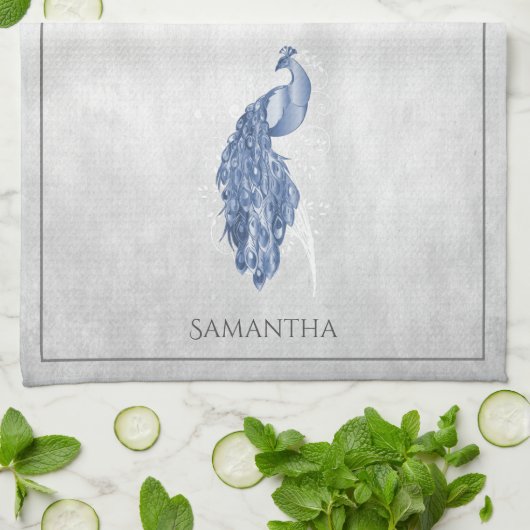 Blue Elegant Peacock Kitchen Towel Theedoek (Gevouwen)
