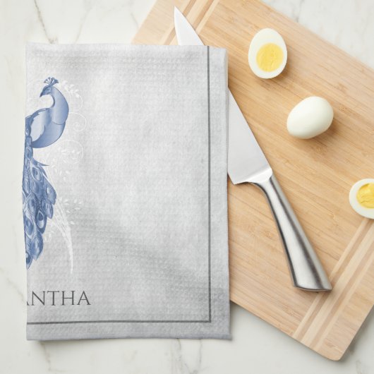 Blue Elegant Peacock Kitchen Towel Theedoek (Quarter Fold)