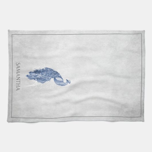 Blue Elegant Peacock Kitchen Towel Theedoek (Horizontaal)