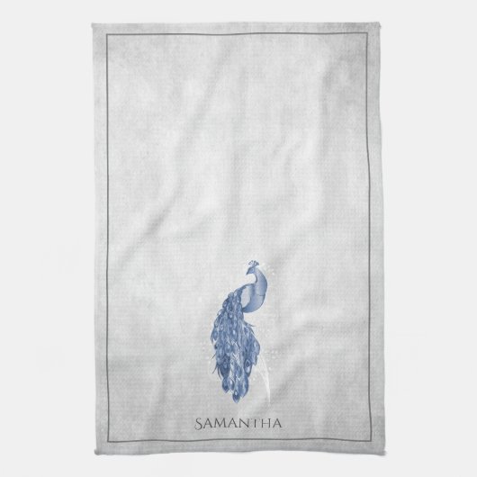 Blue Elegant Peacock Kitchen Towel Theedoek (Verticaal)