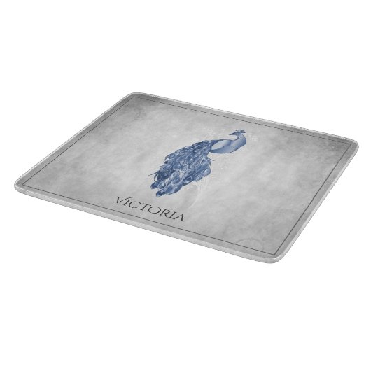 Blue Elegant Peacock Personalized Cutting Board Snijplank (Hoek)