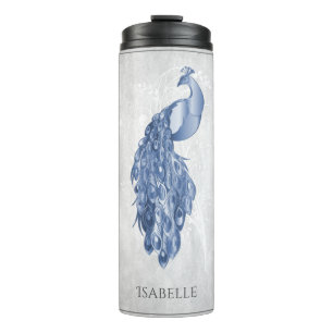 Blue Elegant Peacock Personalized Thermal Tumbler Thermosbeker