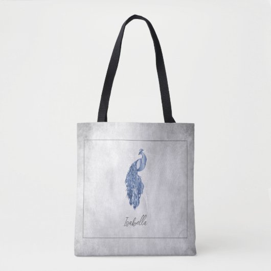 Blue Elegant Peacock Persoonlijke Canvas tas (Voorkant)