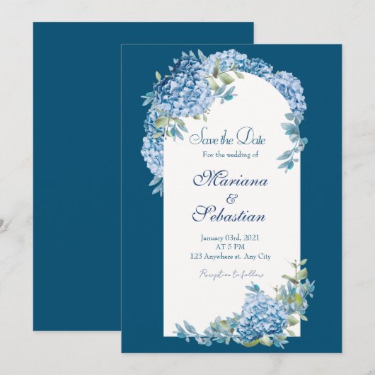 Blue Elegant Rustic Simple Elegant Save the Dates Date (Voorkant / Achterkant)