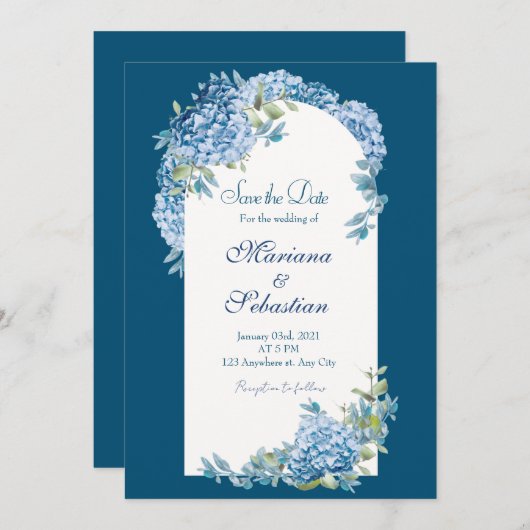 Blue Elegant Rustic Simple Elegant Save the Dates Save The Date (Voorkant / Achterkant)