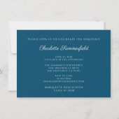 Blue Elegant Script Afstuderen Photo Invitation Kaart (Achterkant)