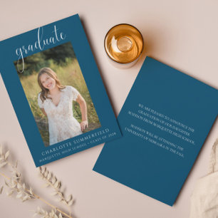 Blue Elegant Script Foto Afstuderen Aankondiging