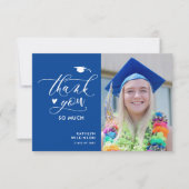 Blue Elegant Script Minimalist Photo Afstuderen Bedankkaart (Voorkant)