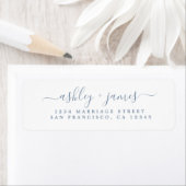 Blue Elegant Script Wedding Return Address Label (Insitu)
